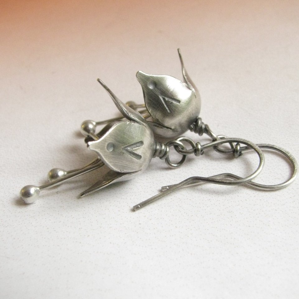 Sterling Silver Bell Flower Earrings, Handcrafted Argentium Jewelry