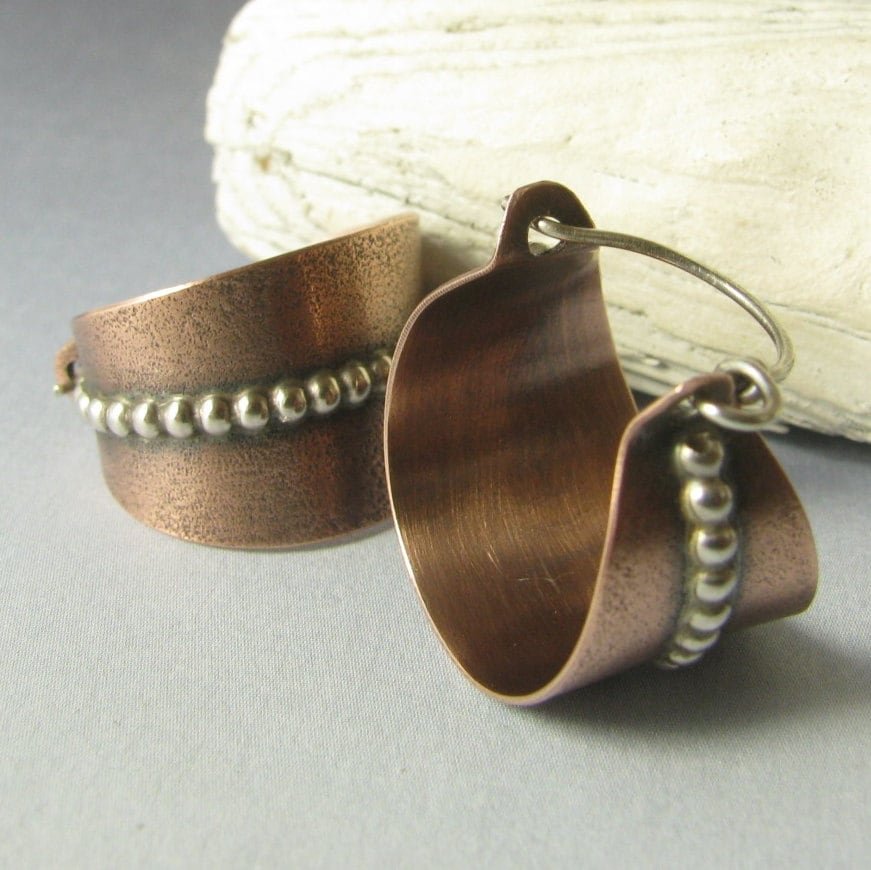 Contemporary Sterling Silver And Copper Earrings, Mixed Metal Hoops, Two Tone Jewelry