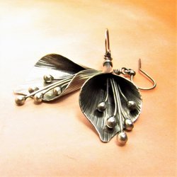Large Silver Lily Earrings, Argentium Sterling Artisan Earrings, Elegant Flower Jewelry