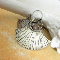 Sterling Silver Fan Earrings, Bold Statement Hoops, Argentium Metalsmith Jewelry