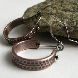 Mixed Metal Copper and Silver Dangle Earrings, Artisan Crafted