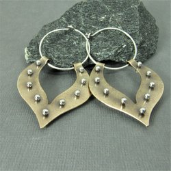 Pinned Lotus Tribal Earrings, Mixed Metal Sterling Silver and Bronze Hoops