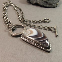 Handcrafted  Botswana Agate Pendant Necklace For Men, Women, Unisex, Argentium Silver Jewelry