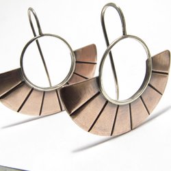 Contemporary  Copper Earrings, Mixed Metal Two Tone Fan Earrings